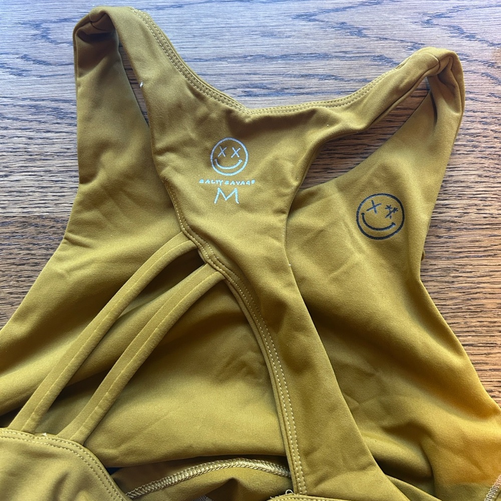 Salty Savage mustard yellow sports bra